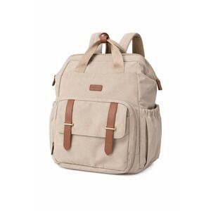 Mommore Diaper Bag Backpack Gray Brown Leather Trim Baby Travel Tote Bag‎